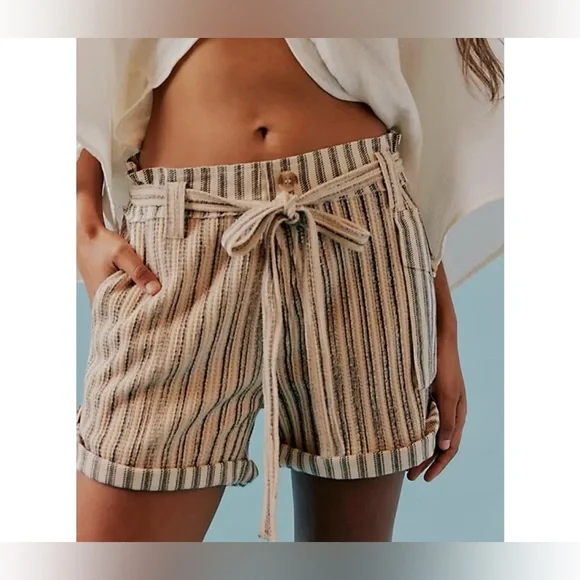 Free People Striped Tan and Gray Cargo Shorts - Picture 7 of 10